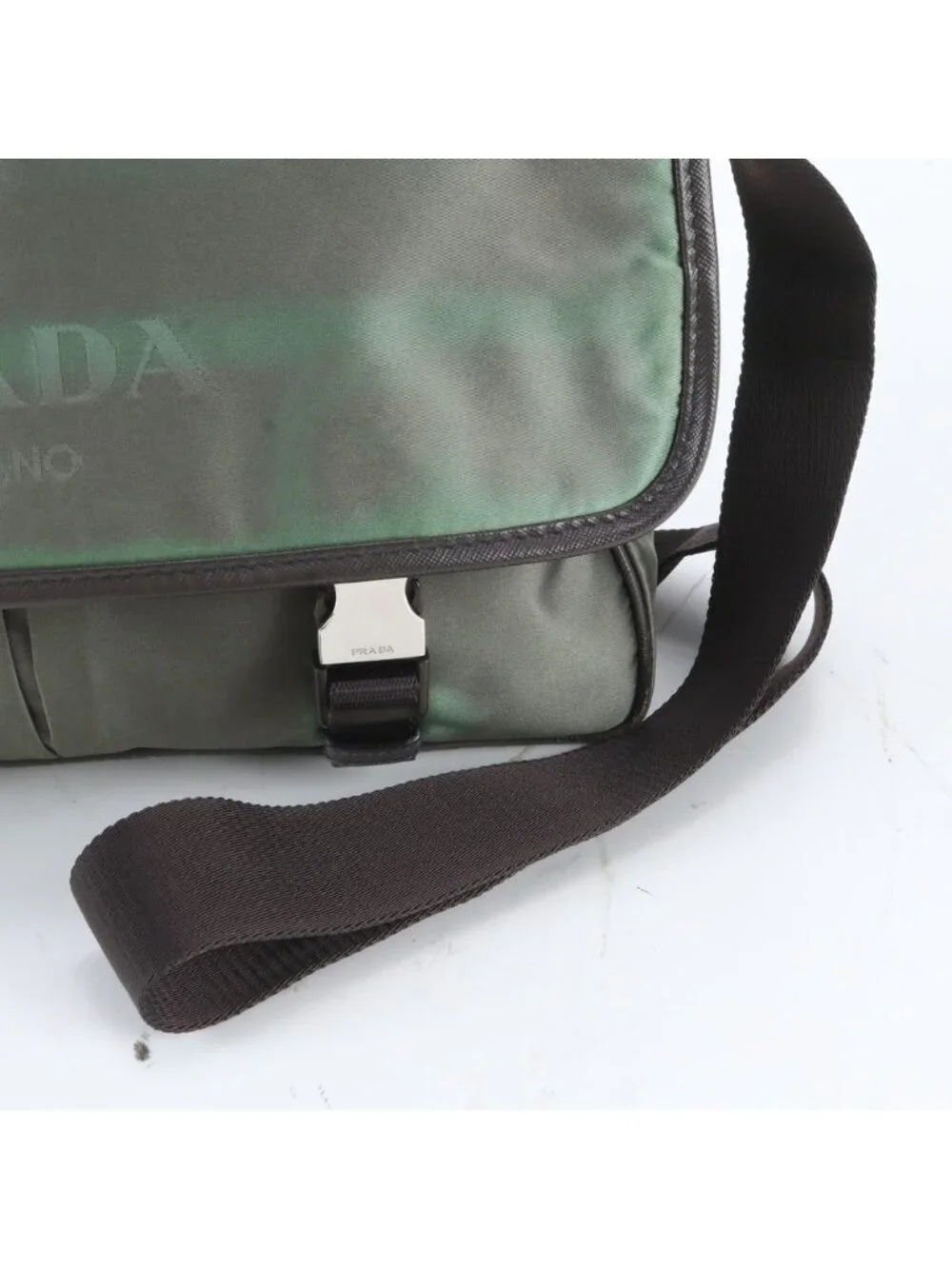 Prada White Tag Tessuto Nylon Triangle Logo Leather Shoulder Bag Messenger